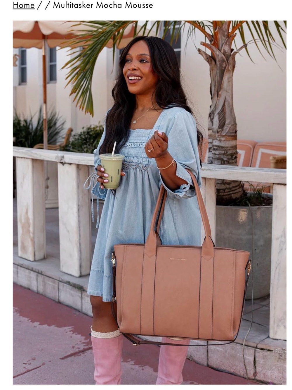 Poppy & Peonies Large Tote in Mocha Pink
